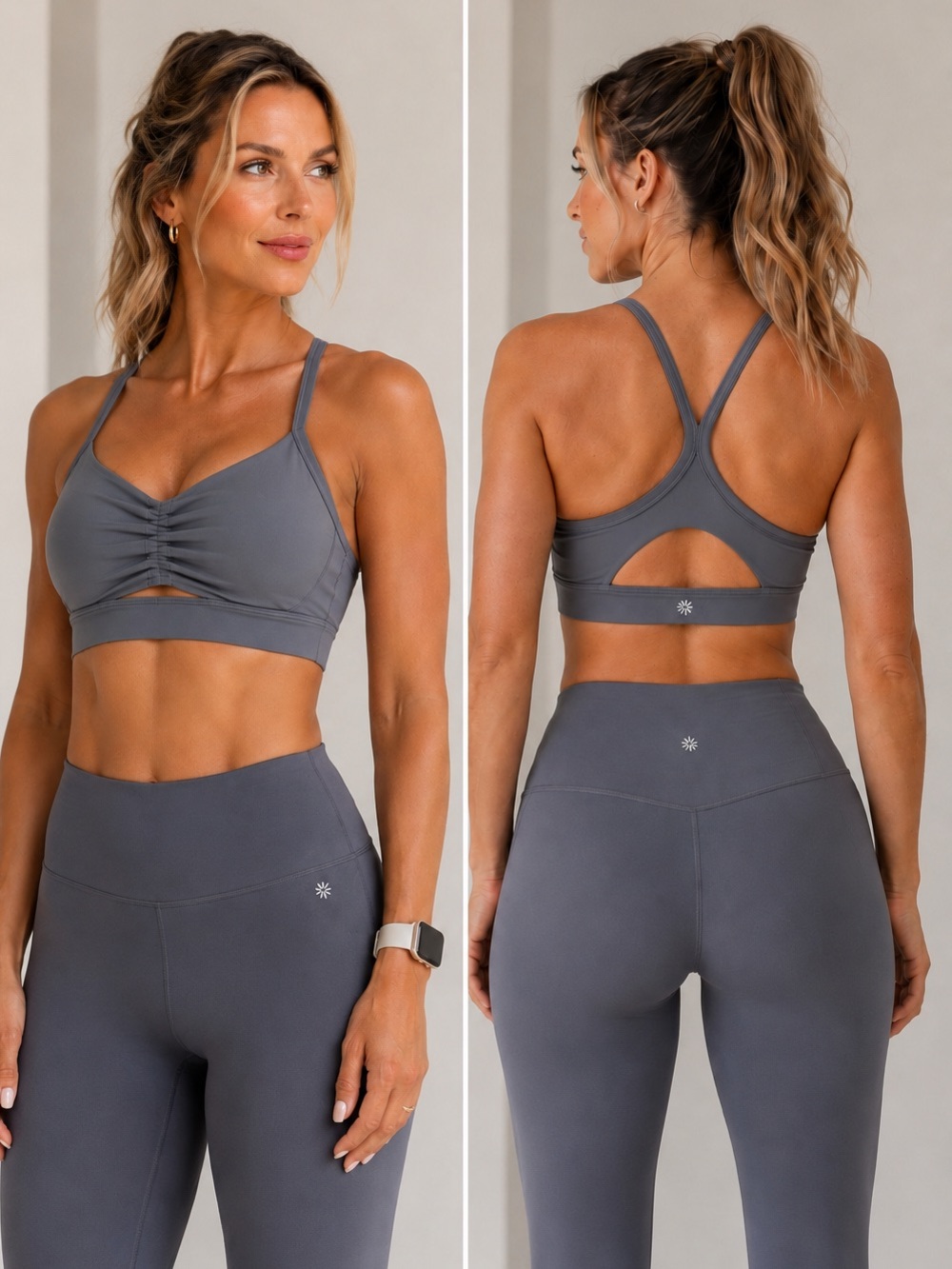 Athleta Vital Cinch Sports Bra Medium - for  A-C Cups in Slate Grey Color